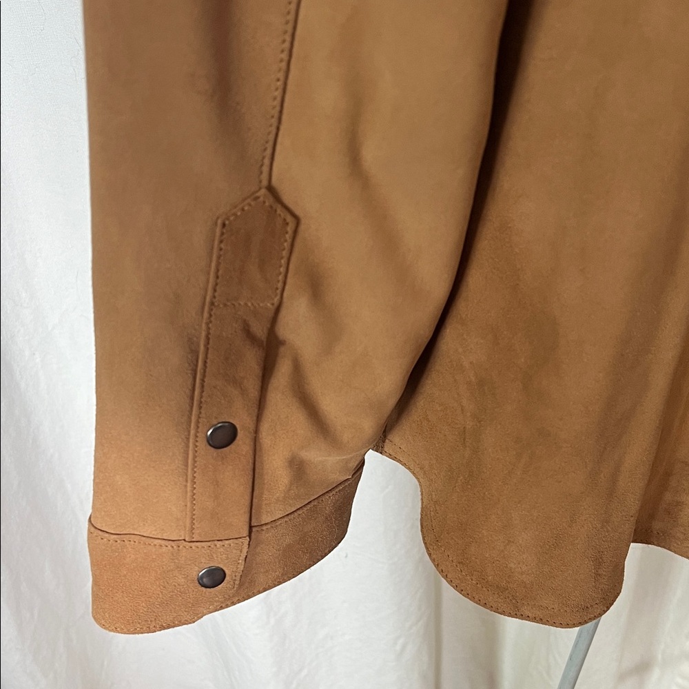 Shaan Mens Tan Suede Jacket Shirt snaps nwot XL lined - Picture 4 of 11